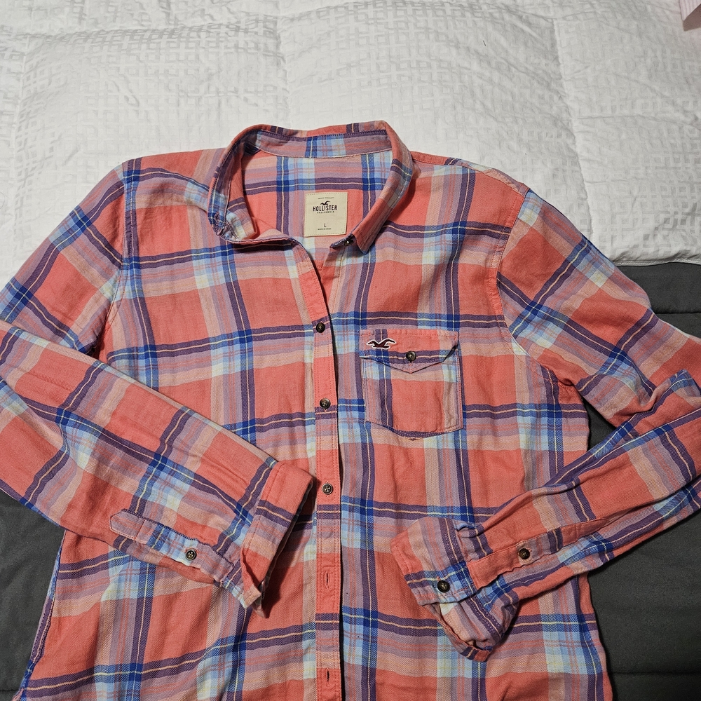 Hollister Pink and Blue Plaid Shirt